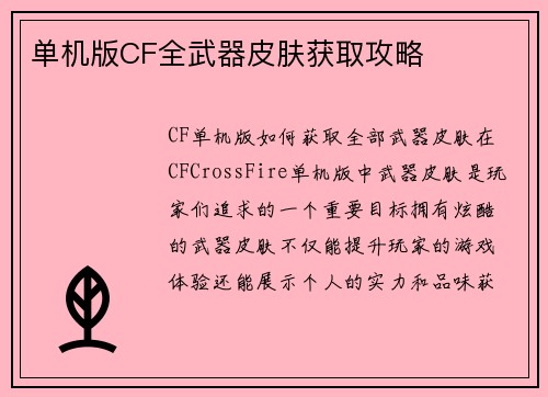 单机版CF全武器皮肤获取攻略